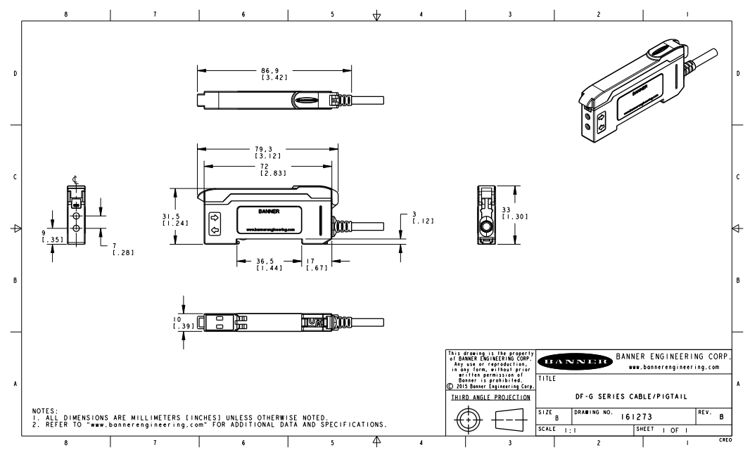 邦纳光纤放大器DF-G1尺寸图